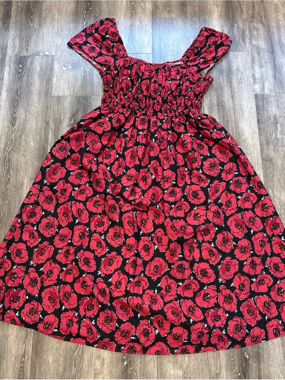 Kate Spade Poppy Floral Toss Square-neck Midi Dress A-Line Medium